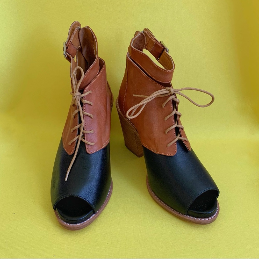 NEW Loeffler Randall Laced Leather Open Toe Boots